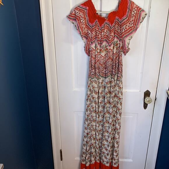 Patrons of Peace Ruffle Drawstring Waist Red Print Maxi Dress NEW W-722 Sz S - Picture 10 of 10